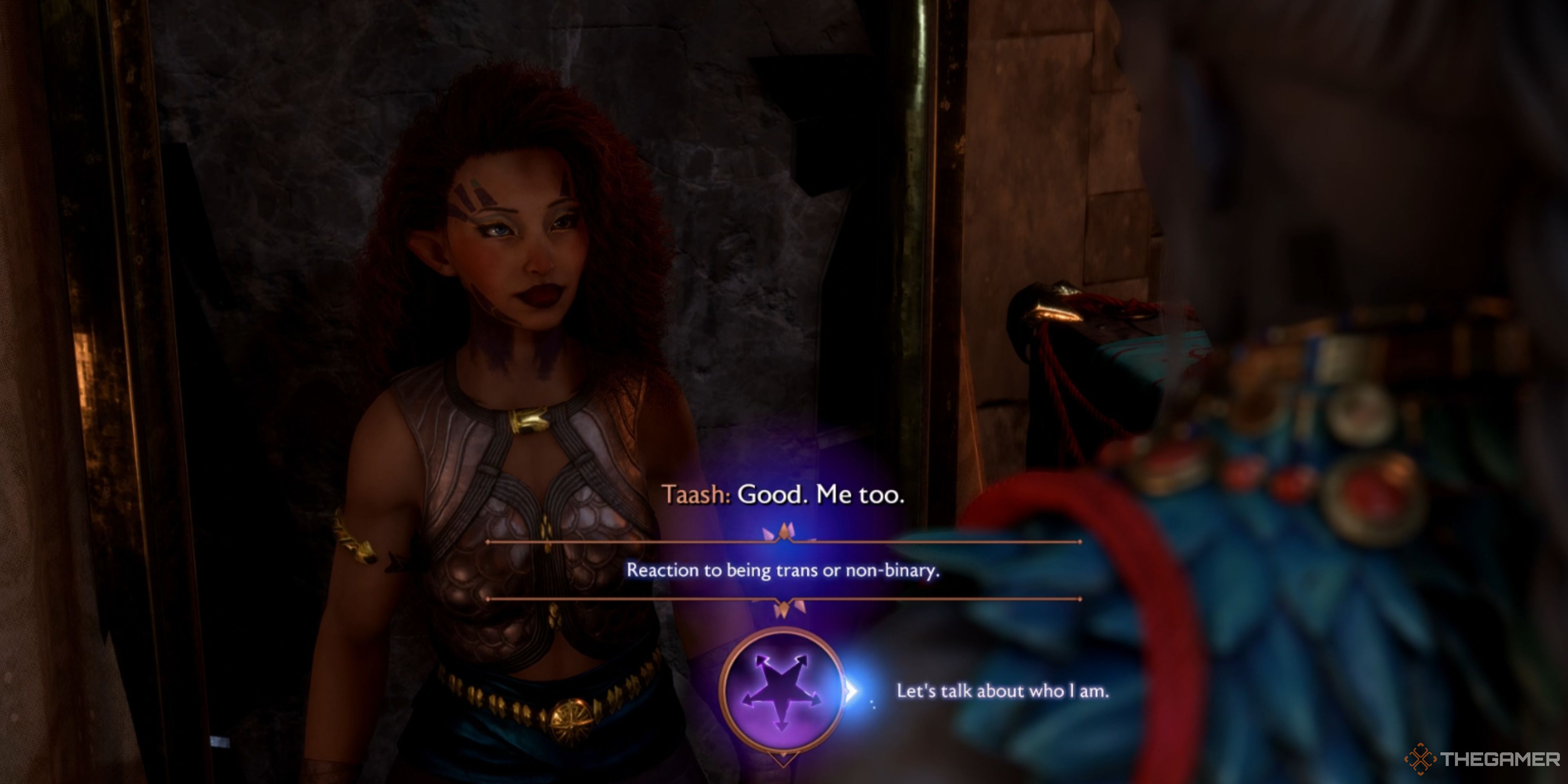 Rook talks to Taash about being trans Dragon Age The Veilguard